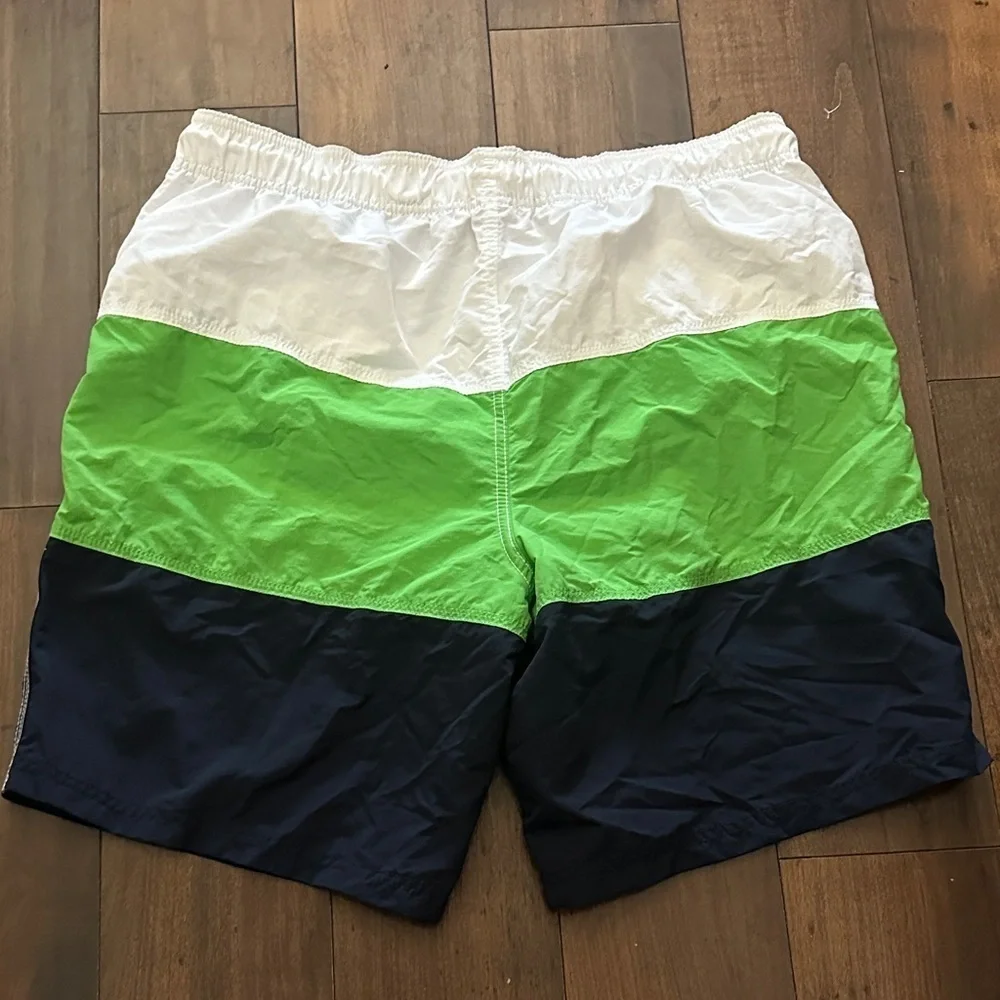Nautica Men's White, Green, and Navy Swim Trunks   PM3